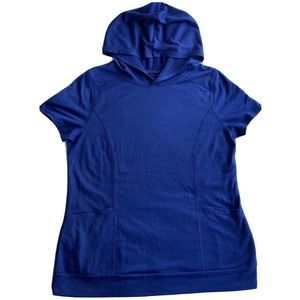 St Johns Bay Active Top Sz M Hooded Blue Shortsleeve Workout Womens